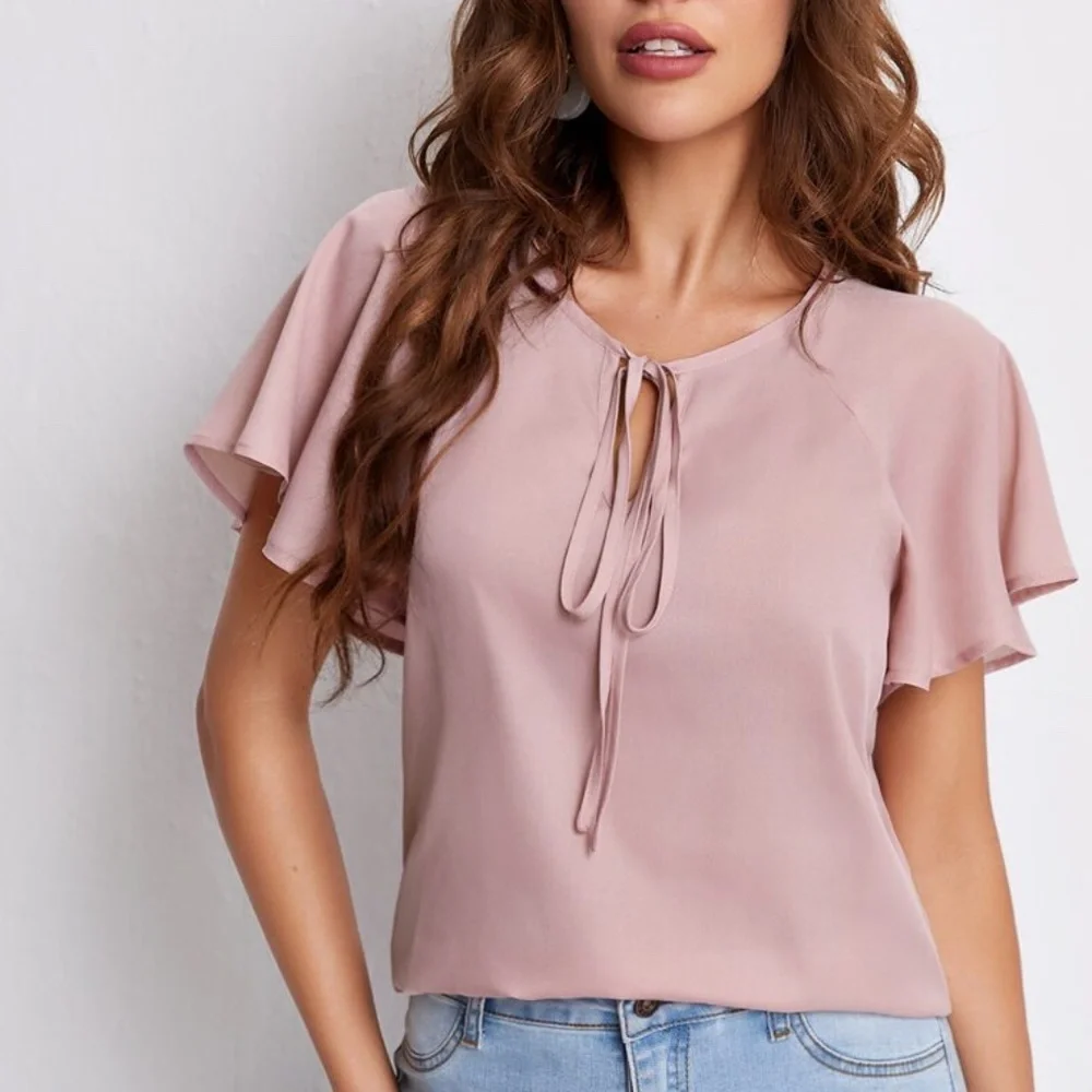 Bohemian Solid Butterfly Sleeve Blouse Work Office - Picture 15 of 16